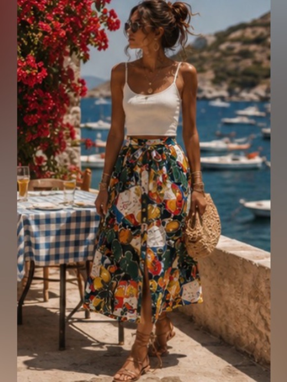 J.Crew Tropical bohemian postcard-print midi Waist Skirt